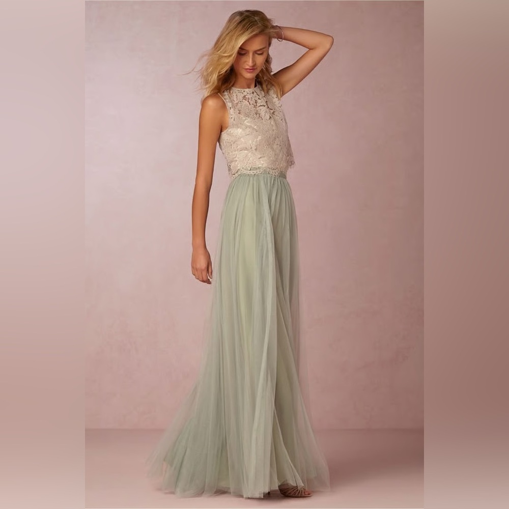 BHLDN Cream Lace Top and Green Tulle Women's Skirt